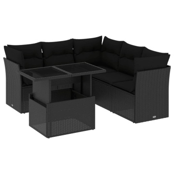 Set mobilier de grădină cu perne, 6 piese, negru, poliratan - Img 1