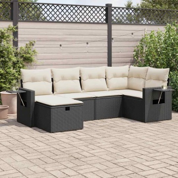 Set mobilier de grădină cu perne, 6 piese, negru, poliratan - Img 1