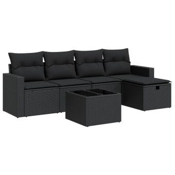 Set mobilier de grădină cu perne, 6 piese, negru, poliratan - Img 2