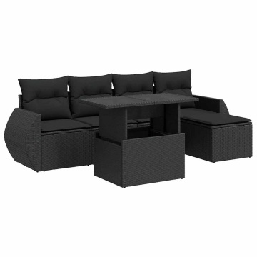 Set mobilier de grădină cu perne, 6 piese, negru, poliratan - Img 2