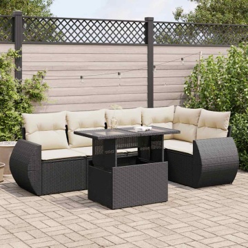 Set mobilier de grădină cu perne, 6 piese, negru, poliratan - Img 1