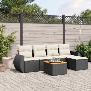 Set mobilier de grădină cu perne, 6 piese, negru, poliratan - Img 1