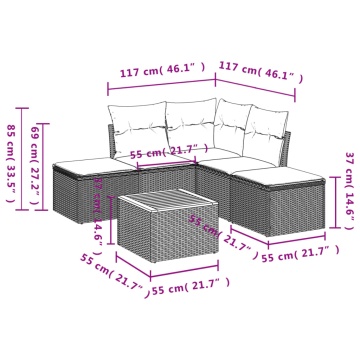 Set mobilier de grădină cu perne, 6 piese, negru, poliratan - Img 3