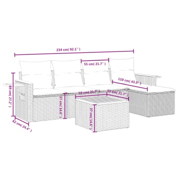 Set mobilier de grădină cu perne, 6 piese, negru, poliratan - Img 3