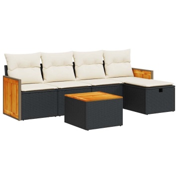 Set mobilier de grădină cu perne, 6 piese, negru, poliratan - Img 2