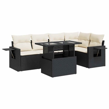 Set mobilier de grădină cu perne, 6 piese, negru, poliratan - Img 2