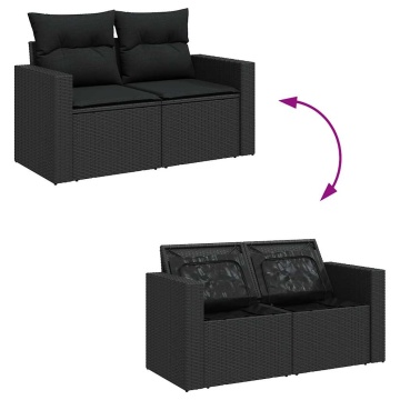 Set mobilier de grădină cu perne, 6 piese, negru, poliratan - Img 7