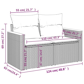 Set mobilier de grădină cu perne, 6 piese, negru, poliratan - Img 7