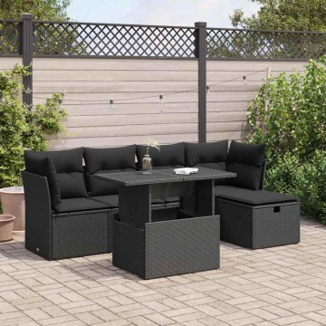 Set mobilier de grădină cu perne, 6 piese, negru, poliratan - Img 1