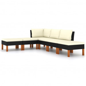 Set mobilier de grădină cu perne, 6 piese, negru, poliratan - Img 1