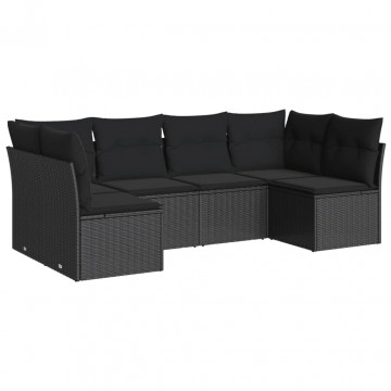 Set mobilier de grădină cu perne, 6 piese, negru, poliratan - Img 2