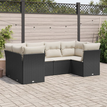 Set mobilier de grădină cu perne, 6 piese, negru, poliratan - Img 1