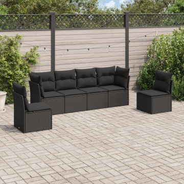 Set mobilier de grădină cu perne, 6 piese, negru, poliratan - Img 1