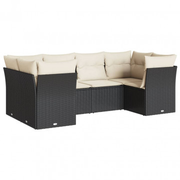 Set mobilier de grădină cu perne, 6 piese, negru, poliratan - Img 2