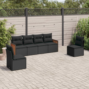 Set mobilier de grădină cu perne, 6 piese, negru, poliratan - Img 1