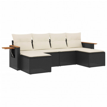 Set mobilier de grădină cu perne, 6 piese, negru, poliratan - Img 2