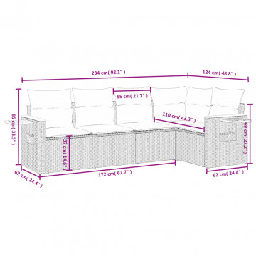 Set mobilier de grădină cu perne, 6 piese, negru, poliratan - Img 7