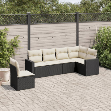 Set mobilier de grădină cu perne, 6 piese, negru, poliratan - Img 1