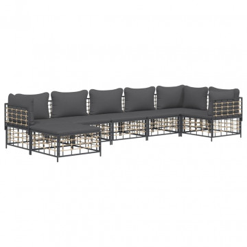 Set mobilier de grădină cu perne, 7 piese, antracit, poliratan - Img 1