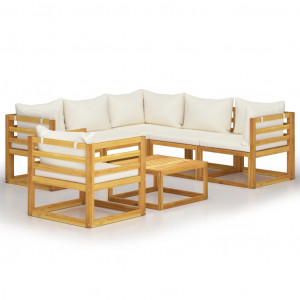 Set mobilier de grădină cu perne, 7 piese,crem, lemn masiv acacia - Img 1