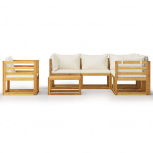 Set mobilier de grădină cu perne, 7 piese,crem, lemn masiv acacia - Img 2