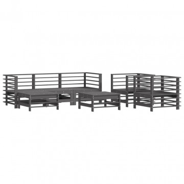 Set mobilier de grădină cu perne, 7 piese, gri, lemn masiv - Img 3