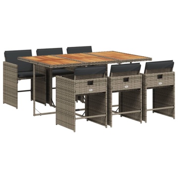 Set mobilier de grădină cu perne, 7 piese, gri, poliratan - Img 2