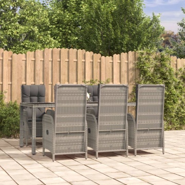 Set mobilier de grădină cu perne, 7 piese, gri, poliratan - Img 1