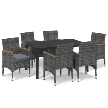 Set mobilier de grădină cu perne, 7 piese, gri, poliratan - Img 2