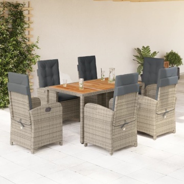 Set mobilier de grădină cu perne, 7 piese, gri, poliratan - Img 1