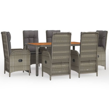 Set mobilier de grădină cu perne, 7 piese, gri, poliratan - Img 2