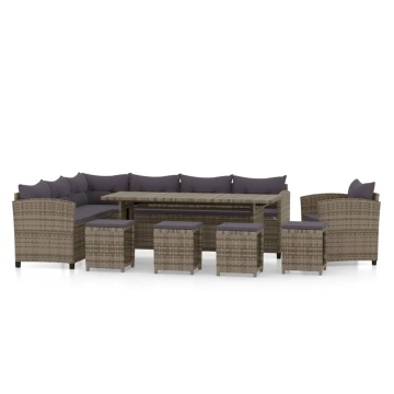 Set mobilier de grădină cu perne, 7 piese, gri, poliratan - Img 2