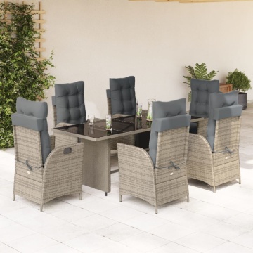 Set mobilier de grădină cu perne, 7 piese, gri, poliratan - Img 1