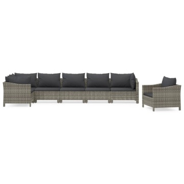 Set mobilier de grădină cu perne, 7 piese, gri, poliratan - Img 2