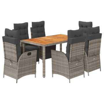 Set mobilier de grădină cu perne, 7 piese, gri, poliratan - Img 2