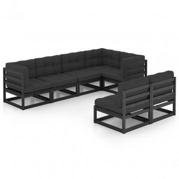 Set mobilier de grădină cu perne, 7 piese, lemn masiv de pin - Img 2