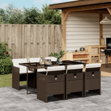 Set mobilier de grădină cu perne, 7 piese, maro, poliratan - Img 1