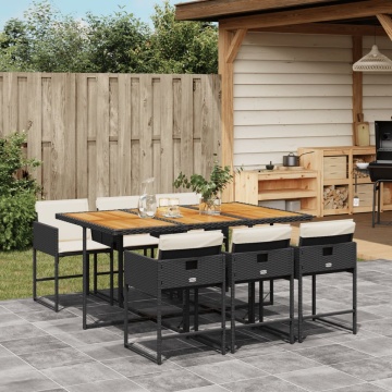 Set mobilier de grădină cu perne, 7 piese, negru, poliratan - Img 1