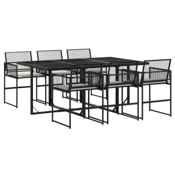 Set mobilier de grădină cu perne, 7 piese, negru, poliratan - Img 2