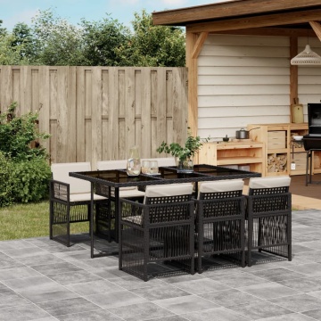 Set mobilier de grădină cu perne, 7 piese, negru, poliratan - Img 1