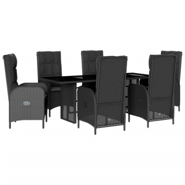 Set mobilier de grădină cu perne, 7 piese, negru, poliratan - Img 2