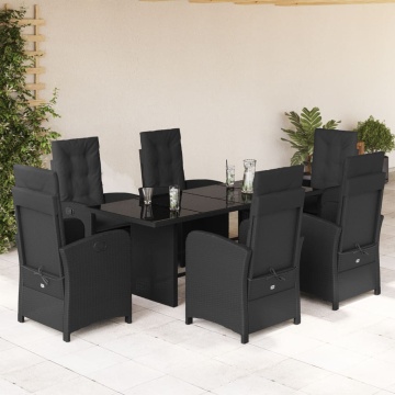 Set mobilier de grădină cu perne, 7 piese, negru, poliratan - Img 1