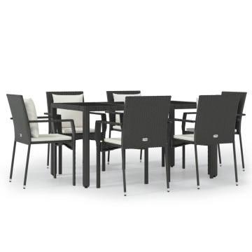 Set mobilier de grădină cu perne, 7 piese, negru, poliratan - Img 2