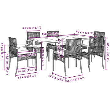 Set mobilier de grădină cu perne, 7 piese, negru, poliratan - Img 6