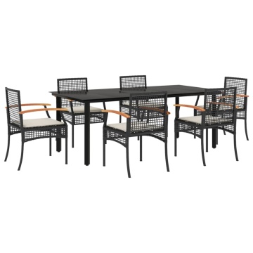 Set mobilier de grădină cu perne, 7 piese, negru, poliratan - Img 2