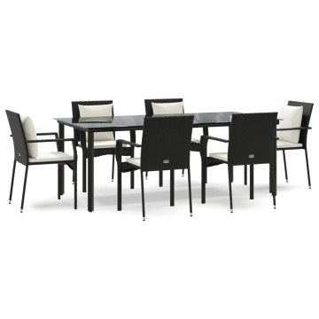 Set mobilier de grădină cu perne, 7 piese, negru, poliratan - Img 2