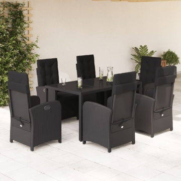 Set mobilier de grădină cu perne, 7 piese, negru, poliratan - Img 1