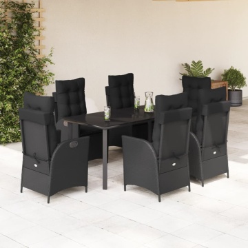 Set mobilier de grădină cu perne, 7 piese, negru, poliratan - Img 1
