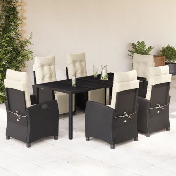 Set mobilier de grădină cu perne, 7 piese, negru, poliratan - Img 1