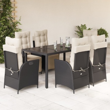 Set mobilier de grădină cu perne, 7 piese, negru, poliratan - Img 1
